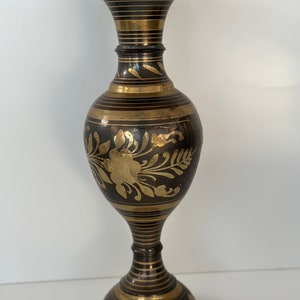 Vintage Large Etched Brass Vase, Brass Pedestal Vase, Antique Brass Flower Vase, Ornate Brass Vase, Indian Brass Vase, Fluted Brass Decor