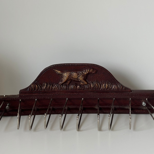 Vintage Tie Rack, Vintage Belt Rack, Brown/Red Vintage Wall Hanging, Hunting Scene Hook Rack, Vintage Primitive Decor, Found