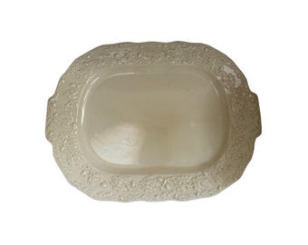 Piatto antico in ironstone / Decorazione Mason's Oak Transferware / Piatto color crema giallo burro / Grande piatto da portata da 35 cm / Decorazione in ironstone inglese