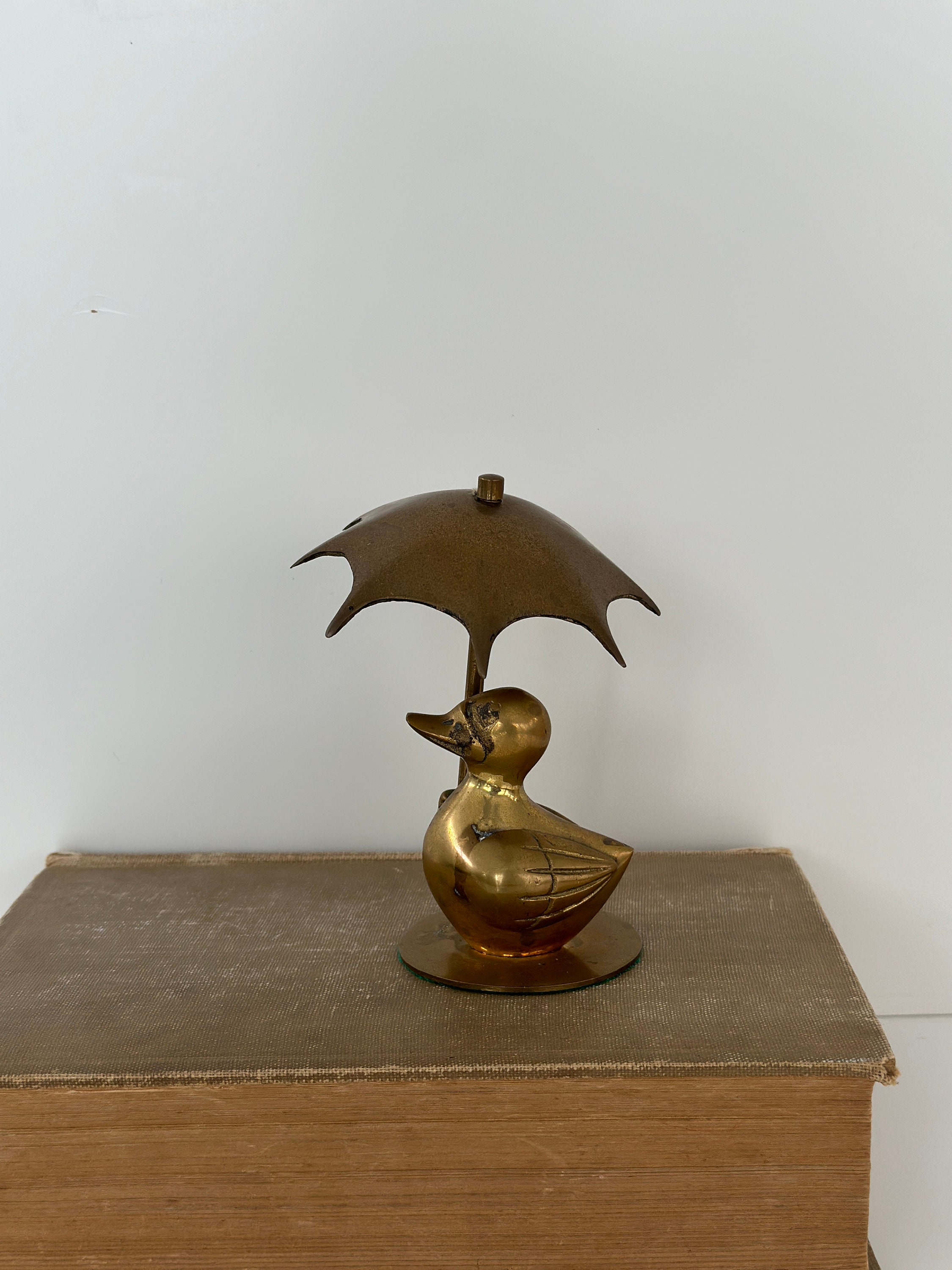 Aged Heavy Brass Duck Statue, Vintage Brass Duck, Brass Figurine