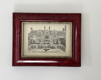 Vintage Mini Framed Art, Framed Postcard, Framed Building Sketch, Glensheen Duluth MN Sketched Artwork