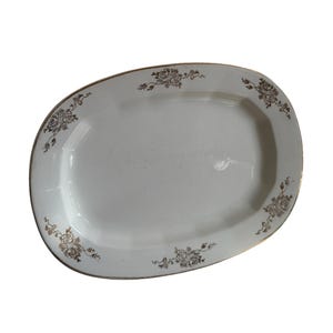 Vintage Ironstone Platter | Brown Floral Transferware, Cottagecore Kitchen