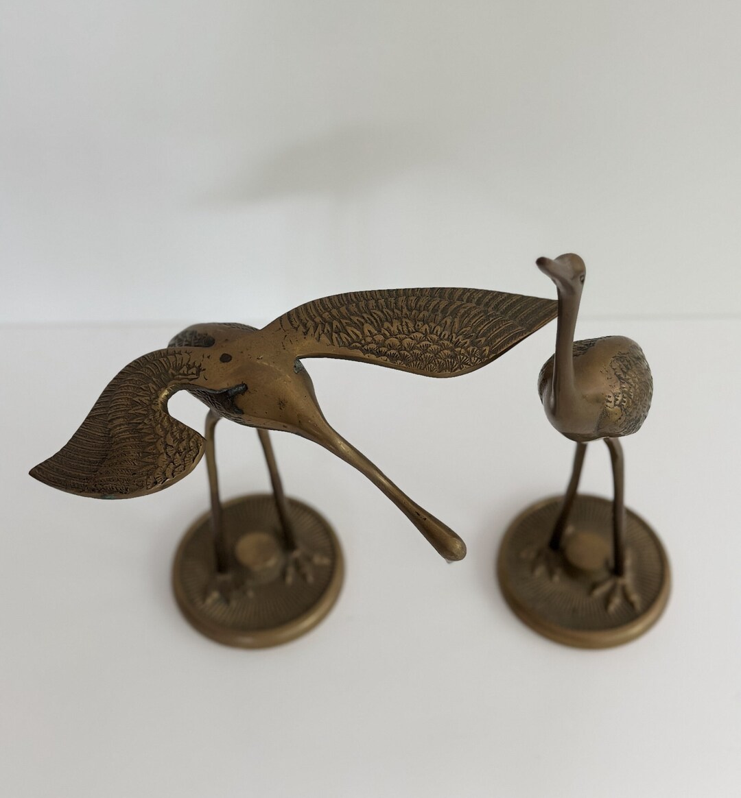 Vintage Brass Cranes Brass Figurines Etsy