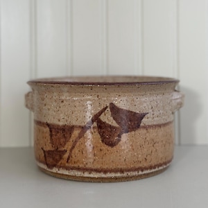 Vintage Glazed Pottery Bowl: Brown Handmade Decorative Pottery