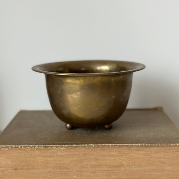 Antique Brass Planter, Small Brass Planter, Footed Brass Planter, Vintage Brass, Found Brass