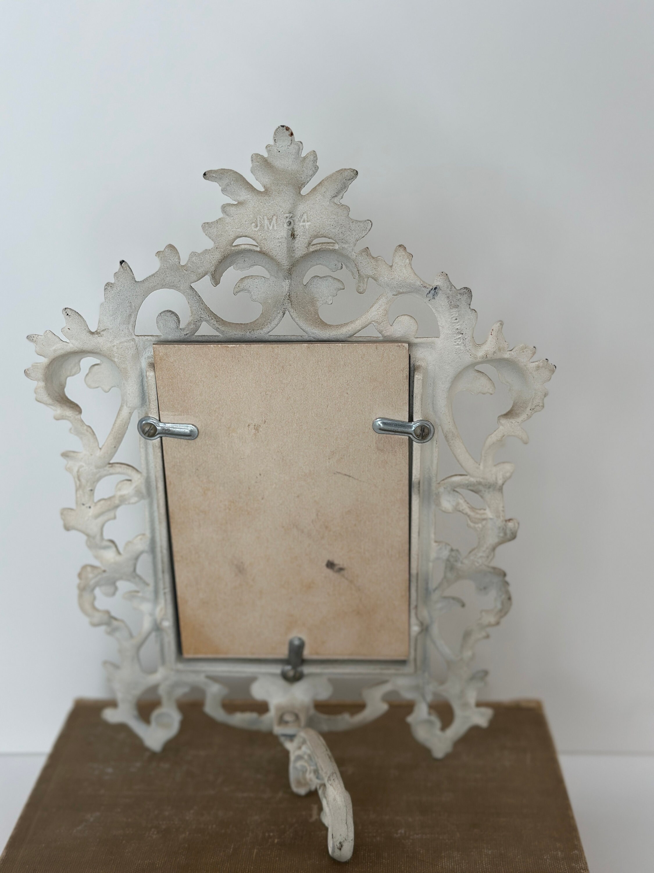 Vintage White Cast Iron Mirror, White Ornate Mirror, Antique White Cast