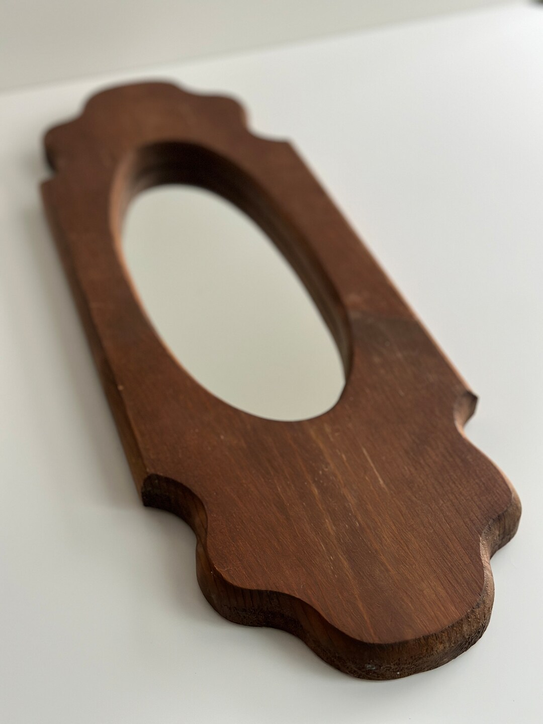 Vintage Curved Wood Mirror, Skinny Curvy Wood Mirror, Unique Wood