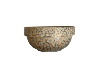Bol de gres vintage con efecto esponjado, estilo americano, azul y marrón con esmalte craquelado, ideal para la decoración de cocinas rústicas.