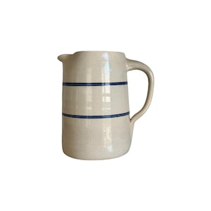 Vintage Marshall Pottery Pitcher | Hand-Signed Blue Stripe Stoneware Jug