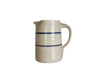 Vintage Marshall Pottery Pitcher | Hand-Signed Blue Stripe Stoneware Jug