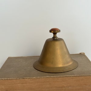 Antique Brass Bell, Wood Handle Brass Bell, Vintage Bell