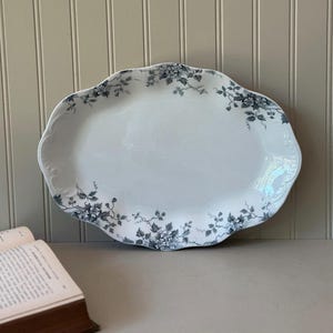 Vintage English Ironstone Platter with Blue Floral Pattern – Mellor Taylor Semi Porcelain Serving Dish – Large Antique Cottagecore Tableware