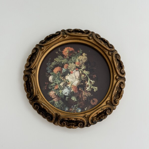 Vintage Floral Artwork, Vintage Decorative Frame w/ Flowers