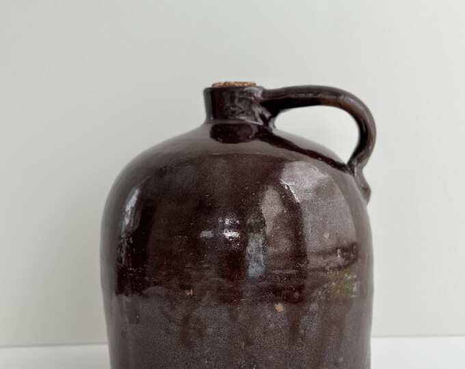 Vintage Brown Glazed Stoneware Jug Brown Whiskey Crock Jug Etsy