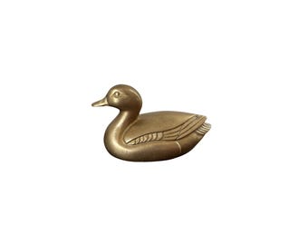 Pisapapeles de pato de latón vintage – Figura de pájaro de metal pesado, decoración de estante con pátina