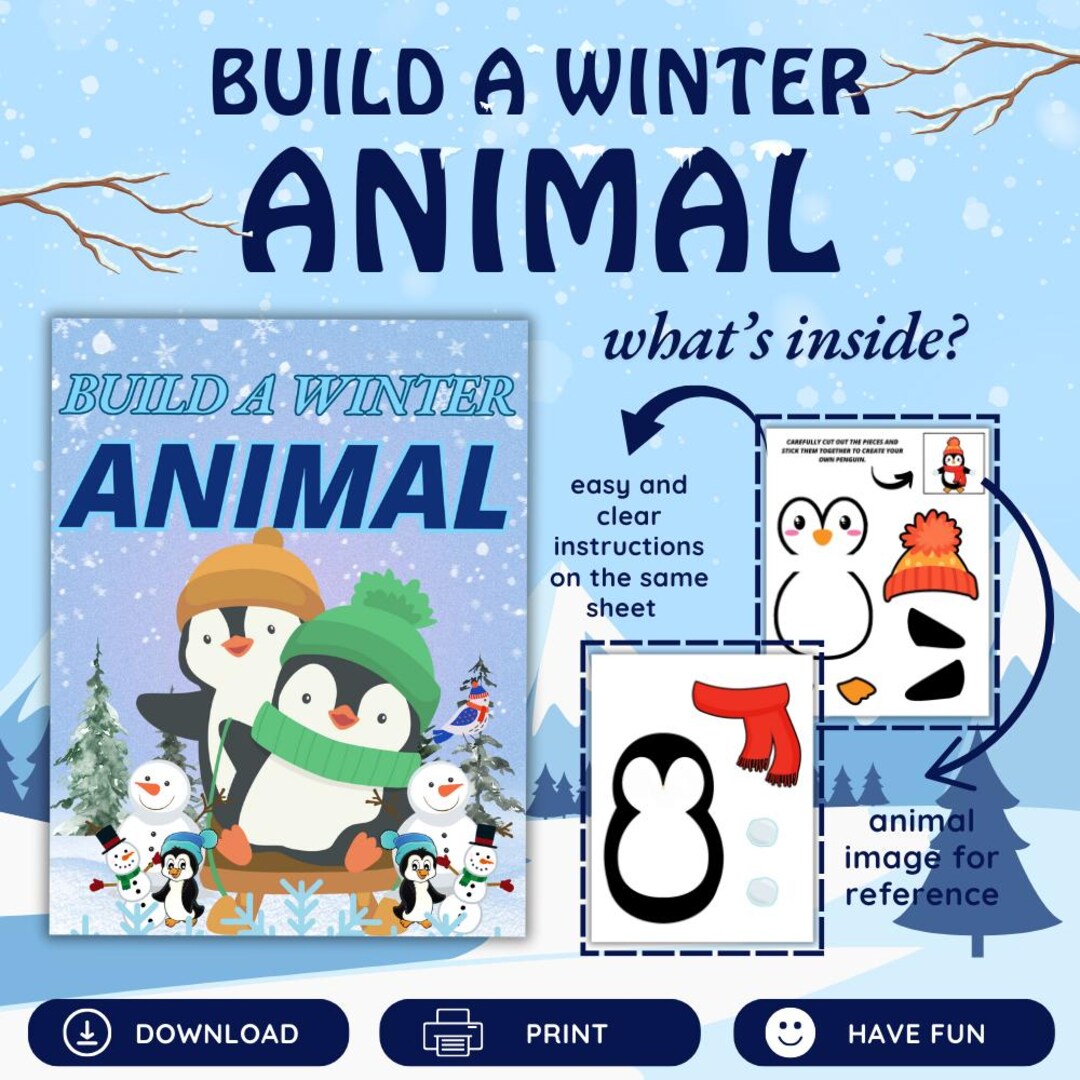 Winter Animal Craft Bundle: Cut & Paste Activity (PDF Download) - Etsy