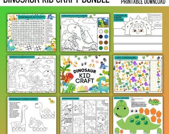 Dinosaur Kids Activity Bundle: 9-Page Printable Crafts (Digital Download)