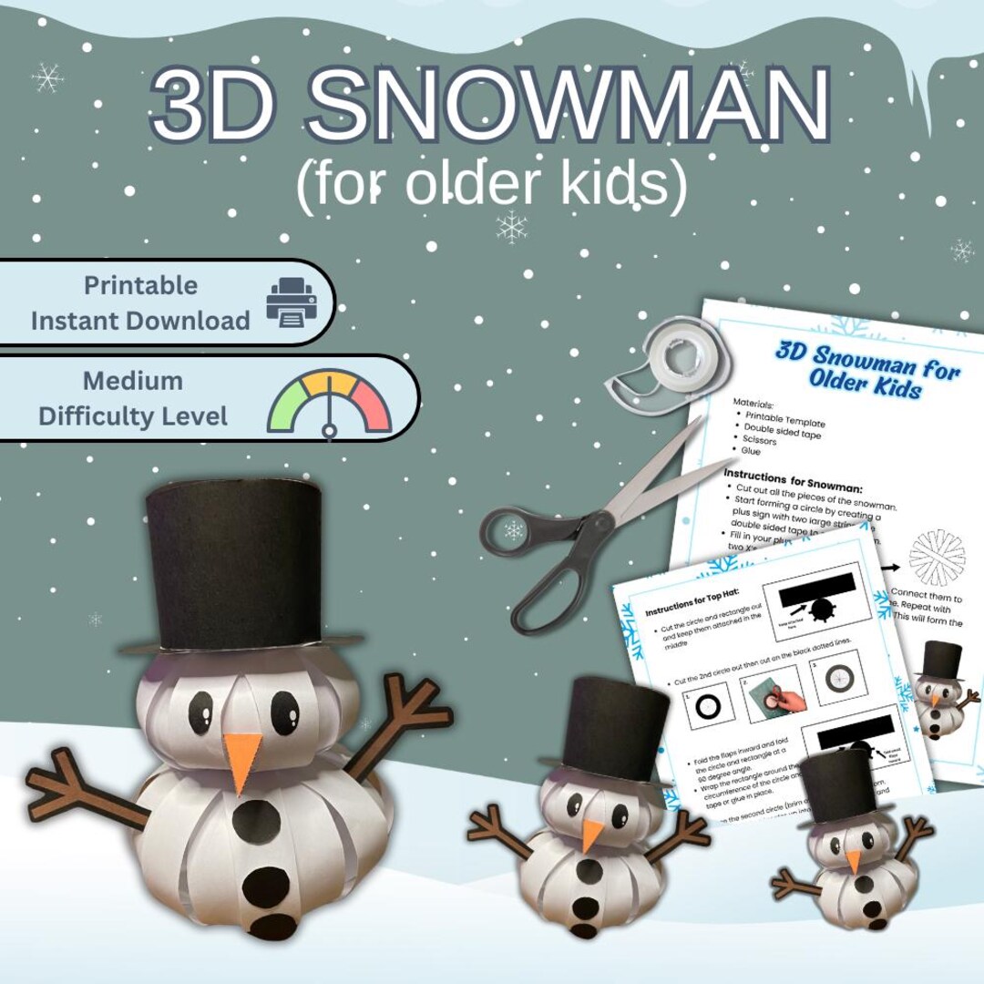 3D Snowman Craft for Older Kids Classroom Daycare Home School Winter ...