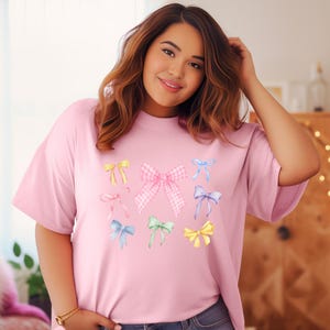 Charming Bow T-Shirt plus size Cute Casual Top Gift for Her Spring Fashion Birthday Gift Fun SpringTee