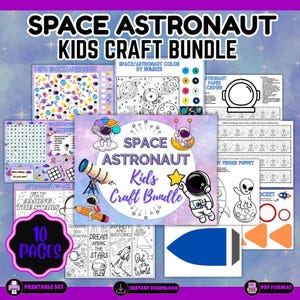 Space astronaut activity bundle for kids with coloring pages, worksheets, and games for daycare classroom preschool or home school fun