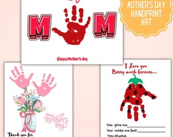Mothers day handprint craft set of 3 printable PDF DIY mom gift keepsake preschool craft cute mother’s day activity for kids