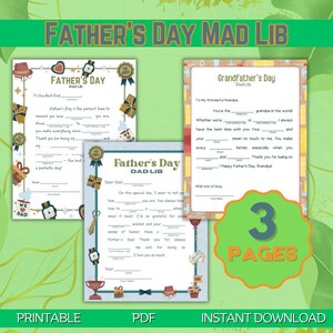 Vaderdag madlibs of dadlibs-set bevat 2 voor papa en 1 voor opa afdrukbare leuke activiteit vaderdagkaart envelopformaat