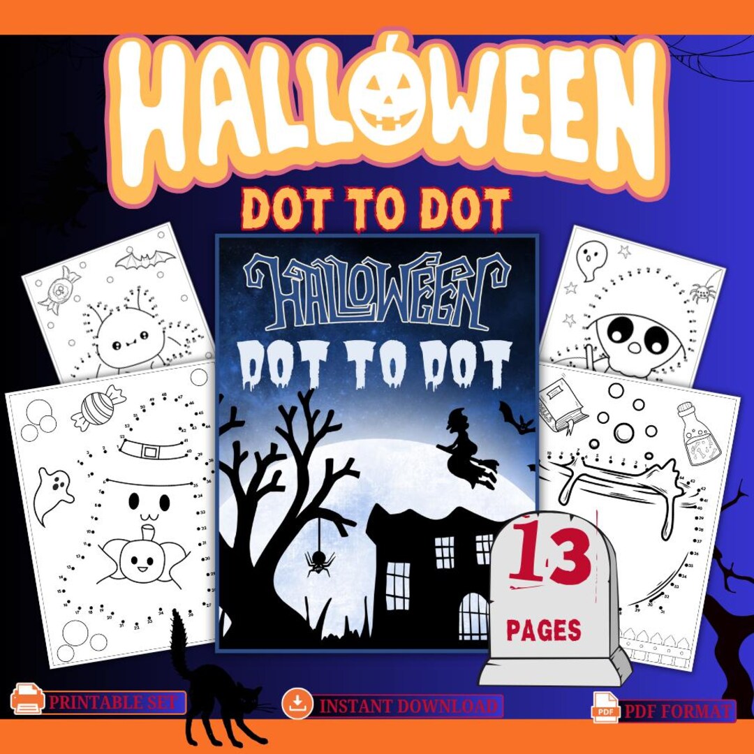 Halloween Dot to Dot Worksheets for Kids (PDF Pattern) - Etsy UK