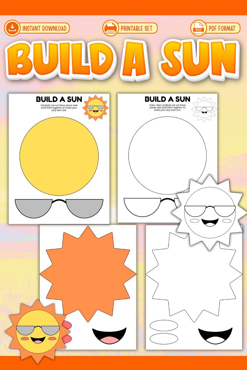 Build a Sun Cut and Paste Craft for Kids Classroom Daycare Home School ...