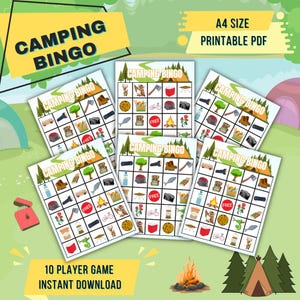 Bingo de acampamento para crianças Jogo de bingo de acampamento para crianças Atividades de acampamento em família Cartões de bingo divertidos ao ar livre para quintal ou acampamento