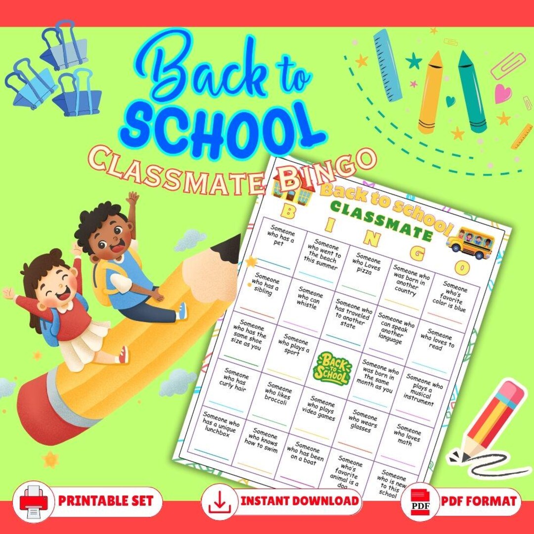 Back to School Classmate Bingo Printable Icebreaker Game for Kids Fun ...