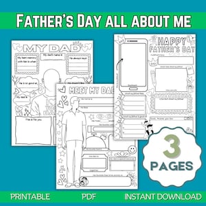 Set van 3 pagina's met alles over mij voor papa is de perfecte vaderdagkaart of aandenken voor papadagactiviteiten