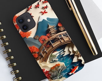 Japanese Paper Art Koi Pond Bridge Tough Phone Cases