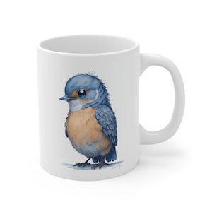 Cute Baby Bluebird Mug 11oz, Baby and Mother Bird, Cut Gift Mugs