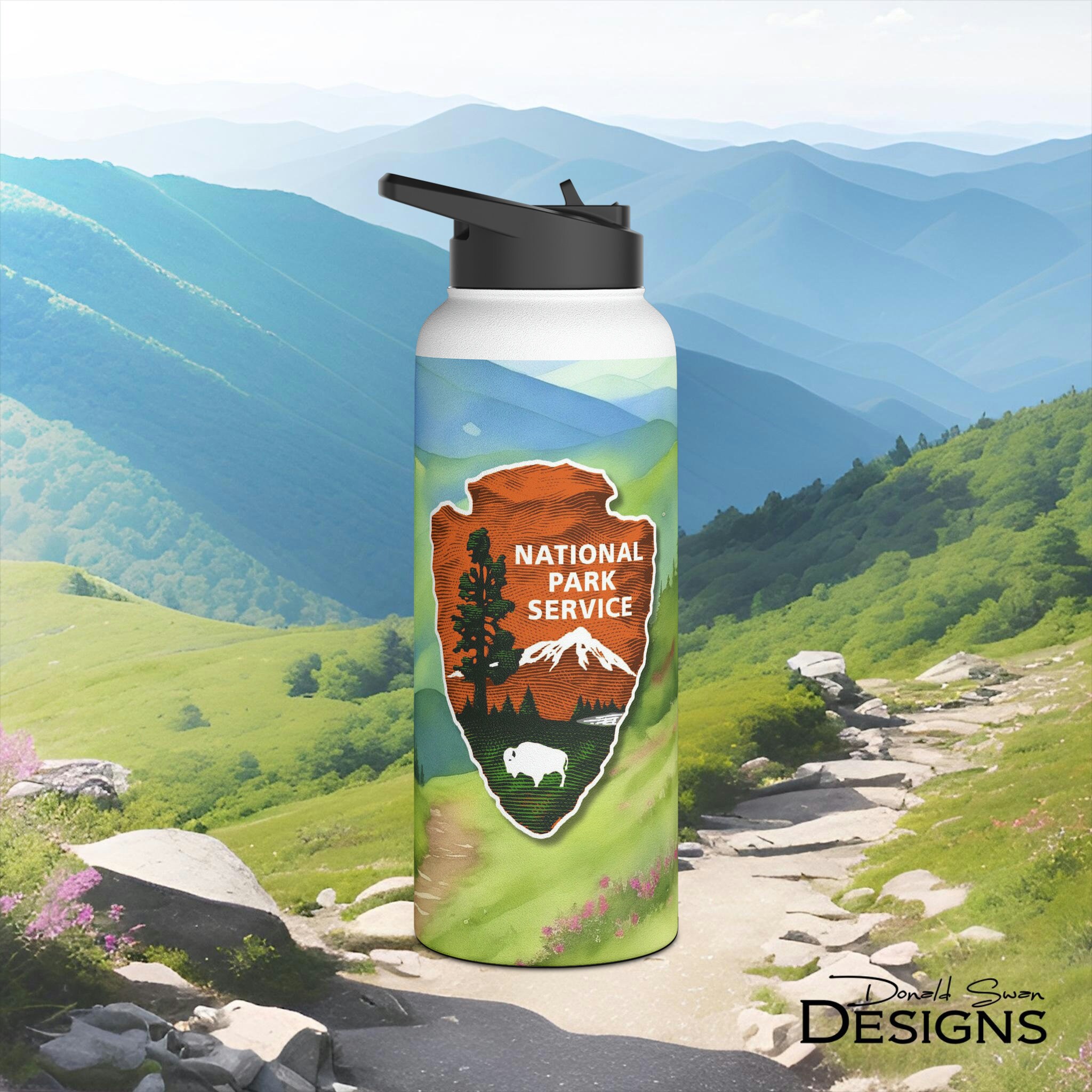 National Park Service Stainless Steel Water Bottle, Standard Lid, Hiking, Camping,