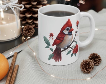 Adorable Cardinal Mug 11oz, Cute Mug, Birds, Christmas Mugs, Christmas Gift