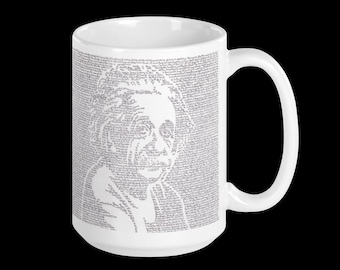 White Glossy Mug - Line by Line Writing - Albert Einstein Portrait
