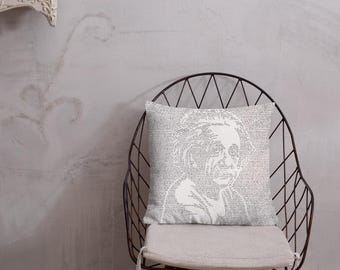 Albert Einstein Portrait Pillow - Microcalligraphy Art Accent Pillow