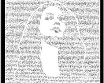 Fairuz Portrait Poster, Line by Line Micro Calligraphy Writing