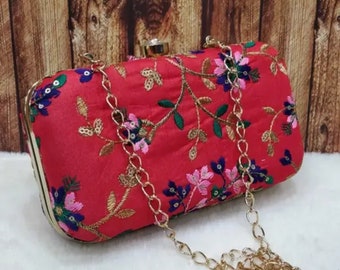 Floral creeper bridal box clutch - Mint, designer purse, wedding gift, Diwali gifts
