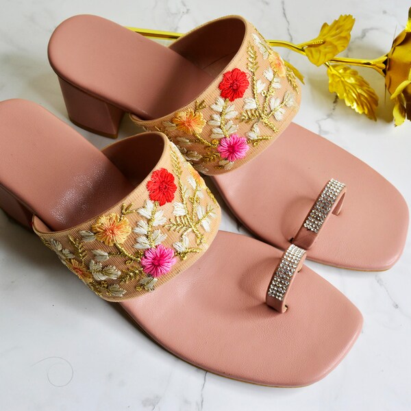 Pink Ethic Sandal Traditional Shoes Handmade Shoes Wedge Heel Sandal Ladies Shoes Indian Sandal