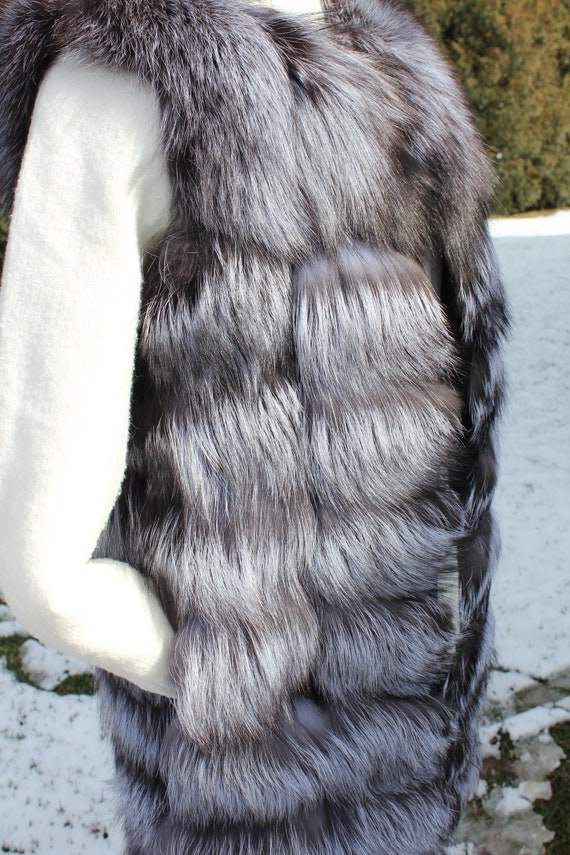 Silver Fox/Blue Fox Real Fur Long Vest - image 8