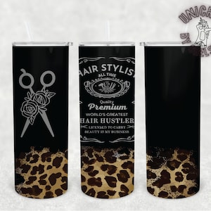 HAIRSTYLIST Black and Cheetah print- 20oz straight tumbler design for straight tumbler wrap sublimation digital download