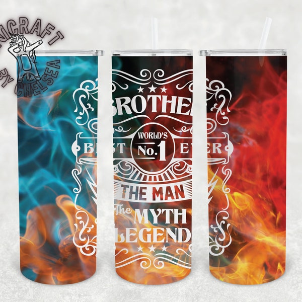 Brother 20oz Skinny tumbler wrap png digital download image for best brother gift flames
