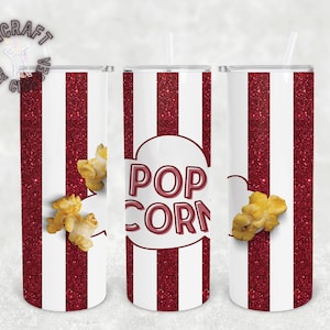 Red Popcorn 20oz tumbler wrap PNG seamless image for sublimation on straight skinny tumbler