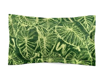 King Tropical Alocasia Leaf Microfiber Pillow Sham | Green Botanical Print