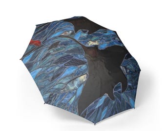 Manta raya de Kona, Hawái, de mi mosaico de vidrieras original. Paraguas/accesorio plegable para la lluvia.