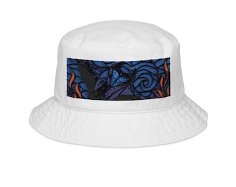 Embroidered Manta Ray Bucket Hat: Hawaiian Ocean Lover Cap