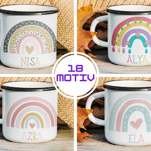 Rainbow children&#39;s cup, enamel cup children, cup children personalized, children&#39;s cup with name, enamel cup,