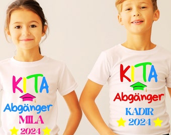 Abschied Kindergarten Tshirt  mit NAMEN, Schule,KITA, Tschüss Kindergarten, Hallo Schule,  Schulkind Einschulung Erzieherin, personalisert,