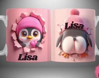 SUPPERTOLLE Tazza pinguino 3D, personalizzabile con il tuo NOME, tazza per colleghi, amici, famiglia, San Valentino, compleanno